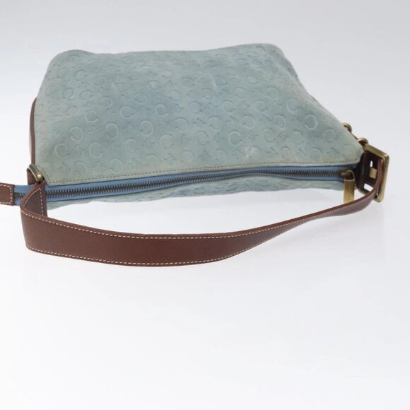 CELINE C Macadam Canvas Shoulder Bag Suede Leather Blue Gold Auth - Picture 8 of 16